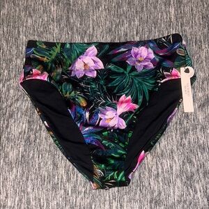 Victoria’s Secret Women's Floral Swim Bottom - Black and Pink NWT